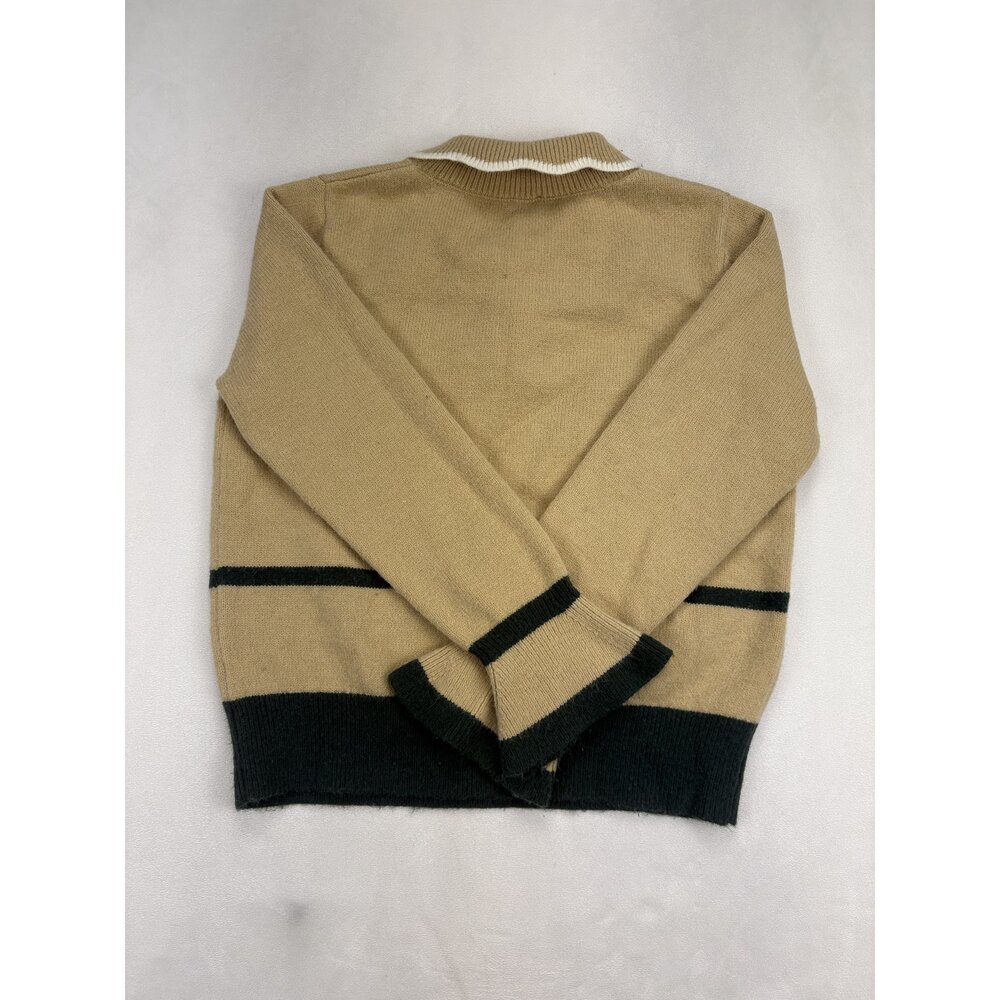 Maeve Khaki Polo Collar Sweater with Black Trim - Picture 3 of 11